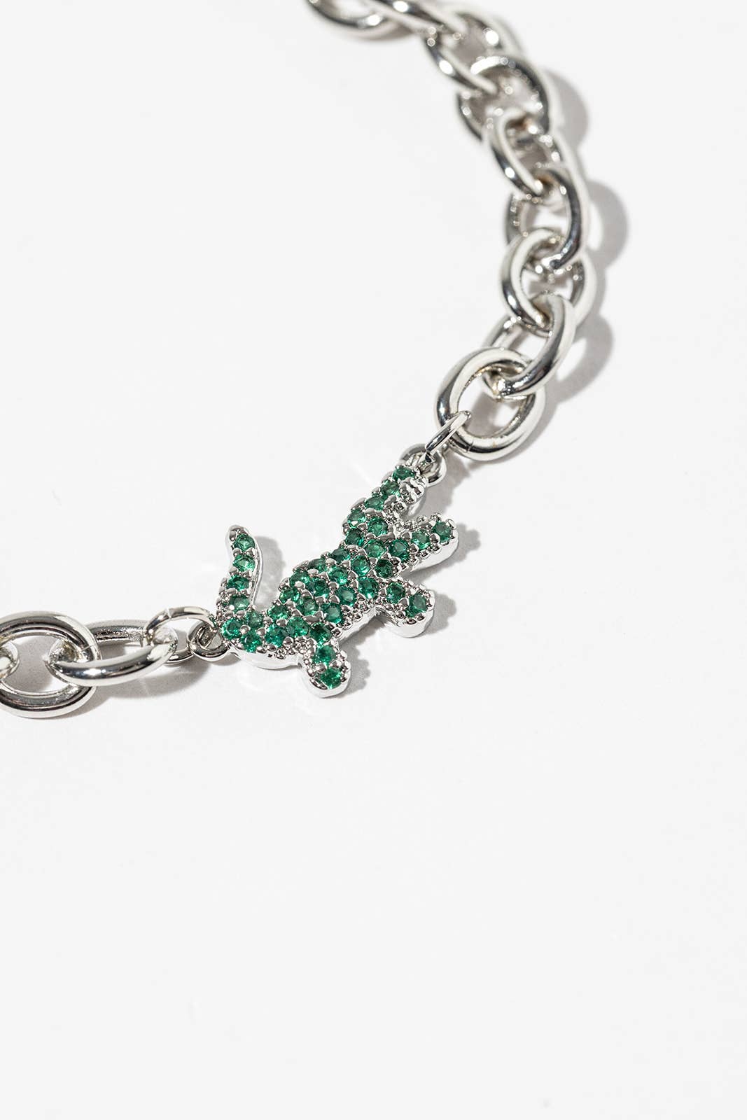 Pavé Green Alligator Magnetic Clasp Link Chain Bracelet