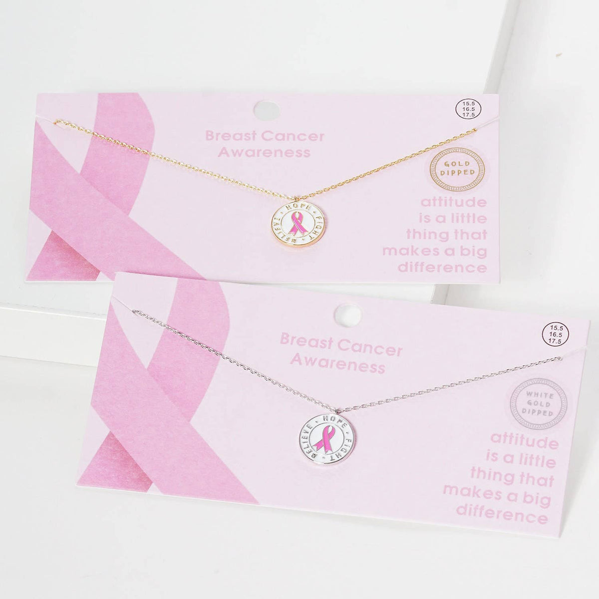 White Shelled Breast Cancer Awareness Ribbon Coin Necklace