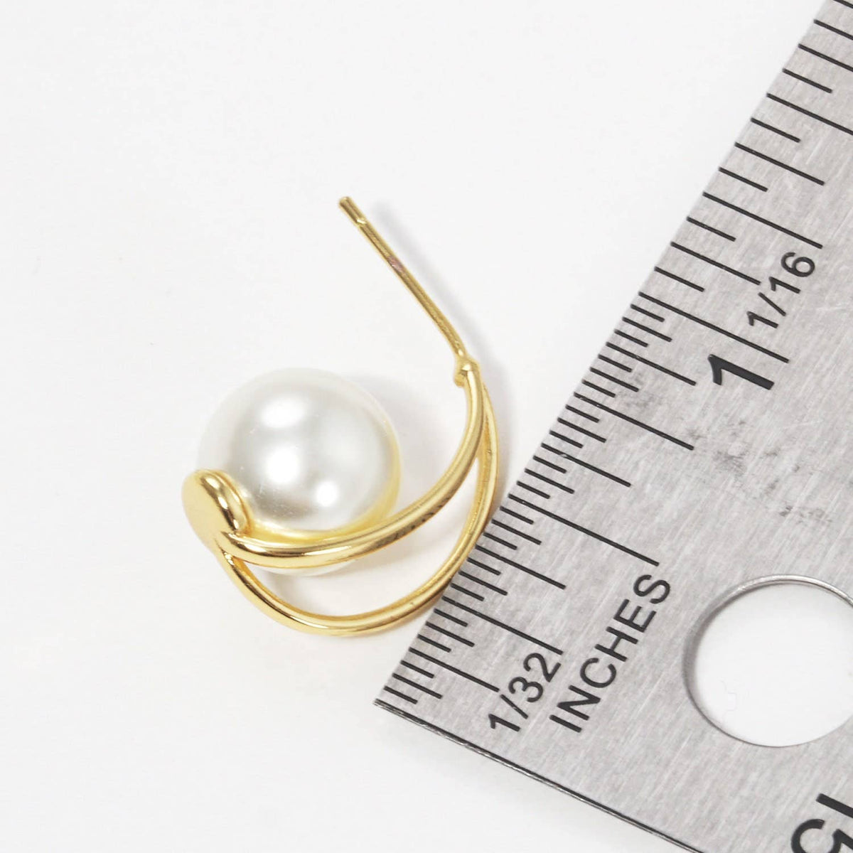 Gold Freshwater Pearl Moon Stud Earrings