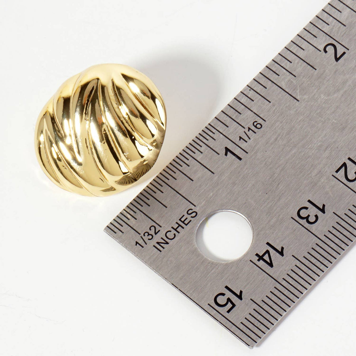 Brass Ribbed Oval-Shaped Stud Earrings