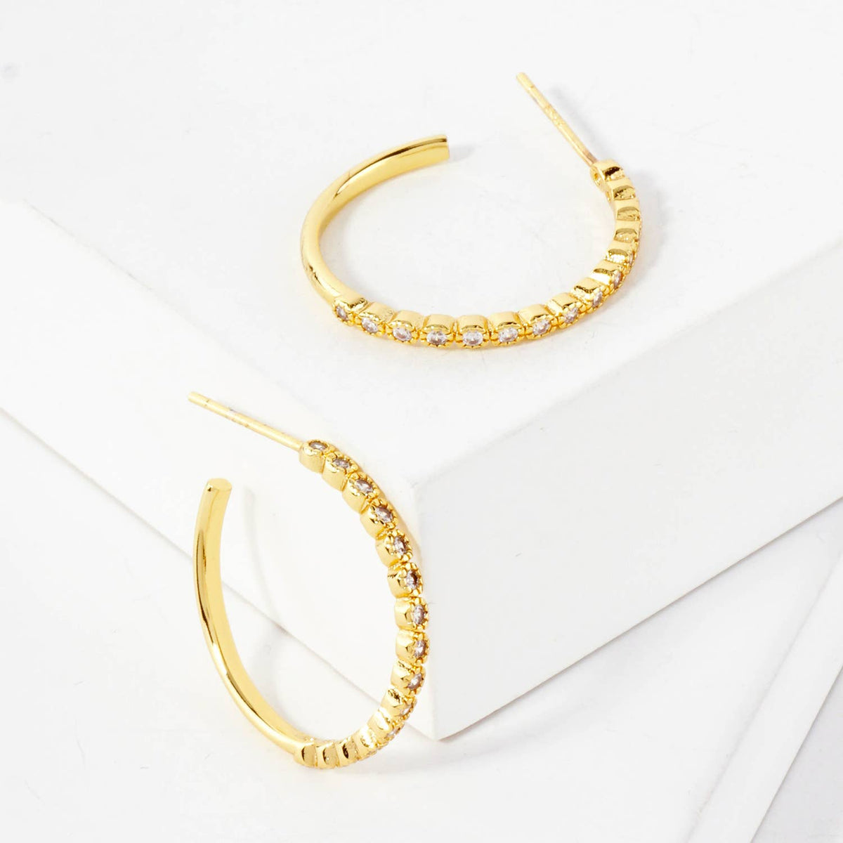 20mm Hoop Earrings with Half CZ Stone Accents Earring