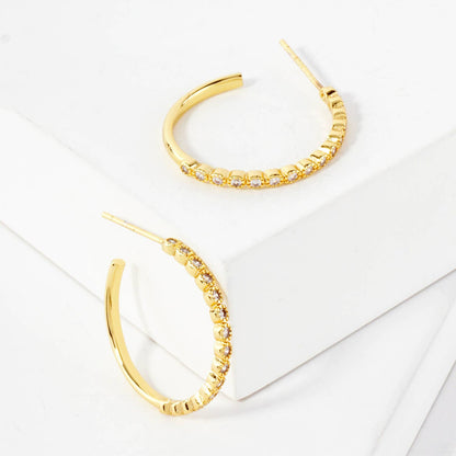 20mm Hoop Earrings with Half CZ Stone Accents Earring