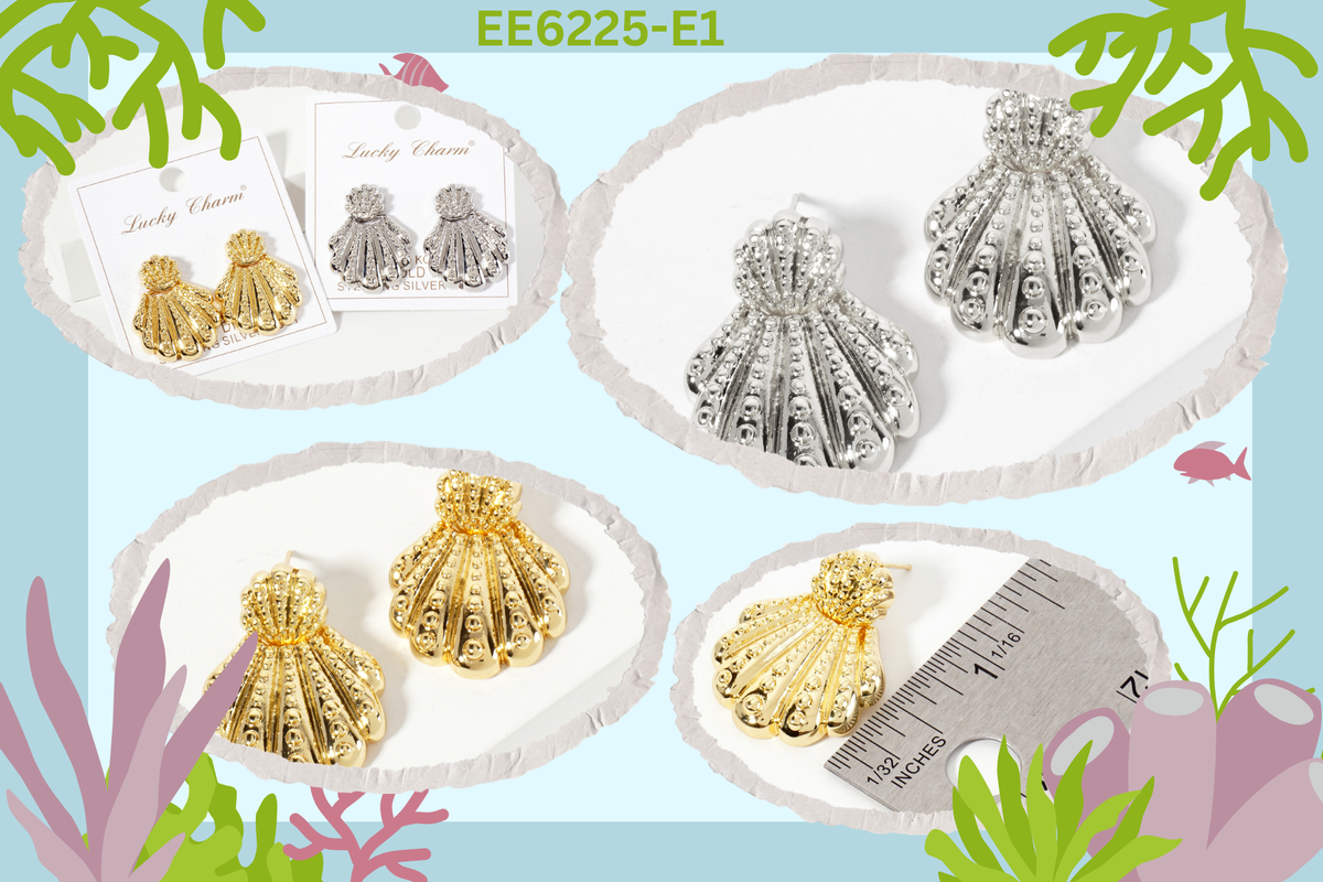 Sea-Life-Theme Ball-Texture Shell Design Post Earrings