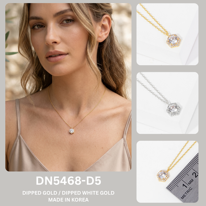 Hexagon Halo CZ Pendant Necklace