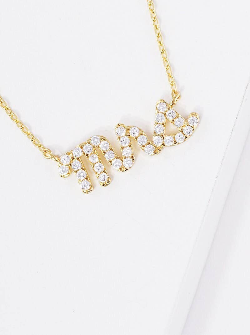Gold Cubic Mrs. Cursive Necklace
