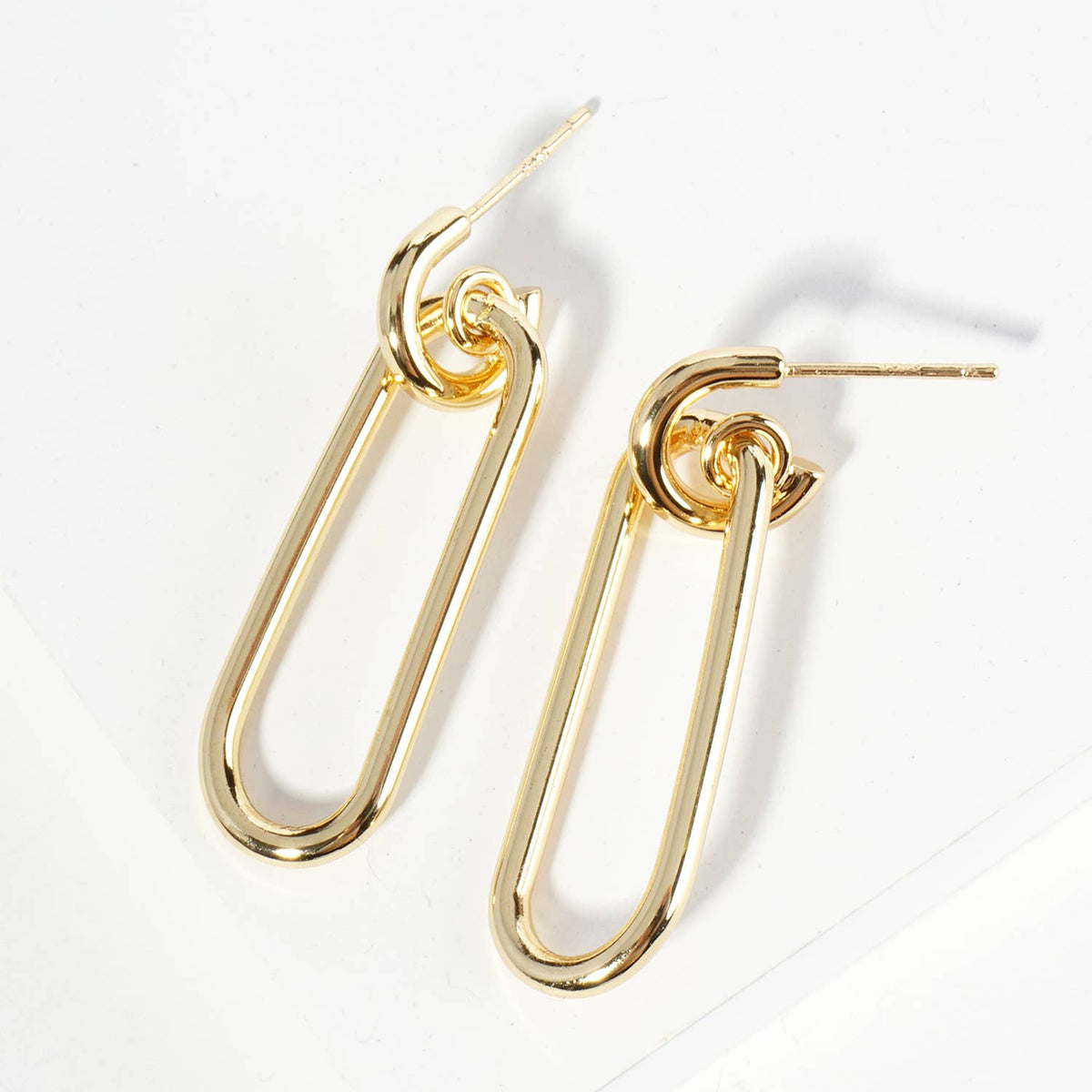 LINK CHAIN DANGLE DROP POST EARRINGS / 18K GOLD DIPPED