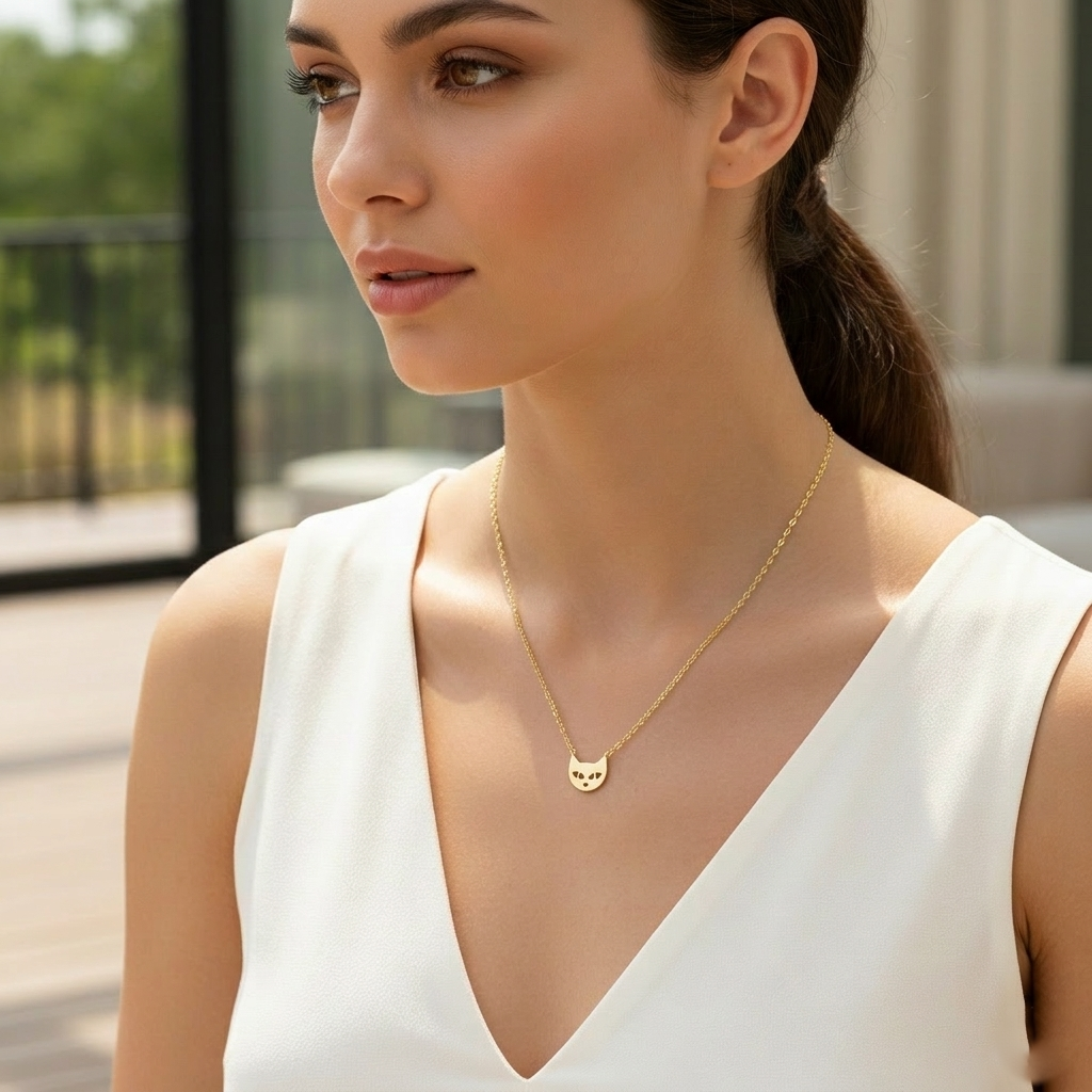 Minimalist Cutout Cat Face Pendant Necklace
