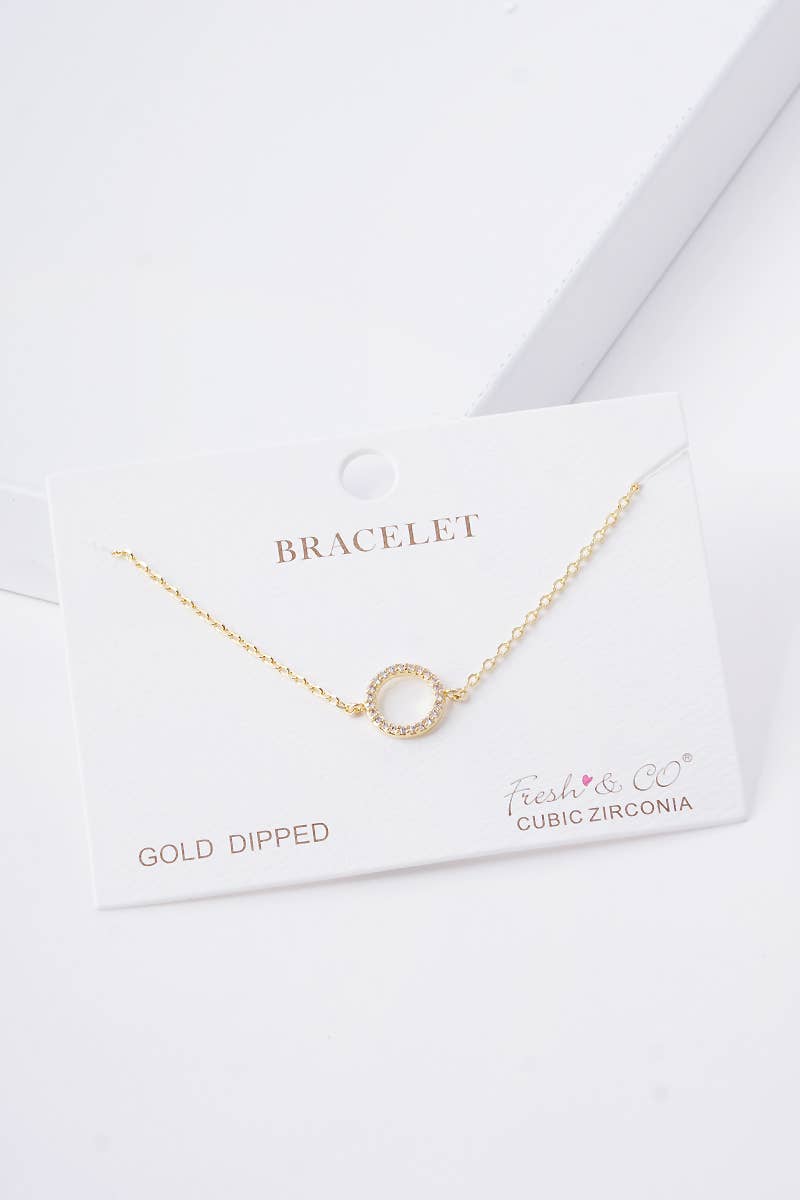 Dainty Pavé Circle Charm Chain Bracelet