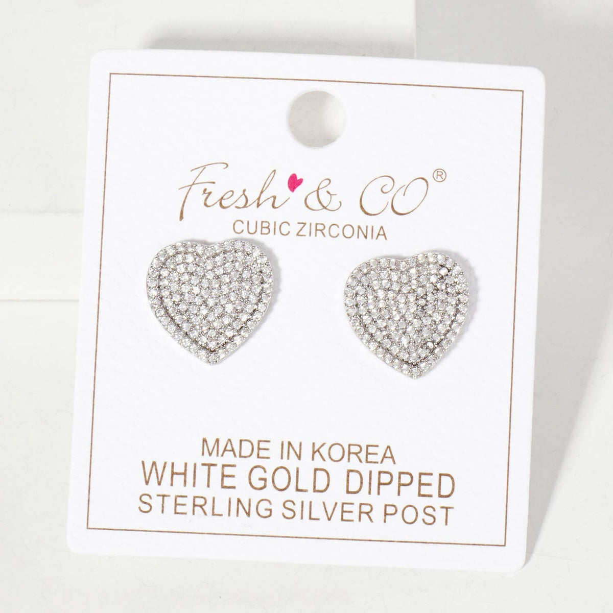 Pave-Set 15mm Heart-Shaped 18K-Gold-Dipped Stud Earrings