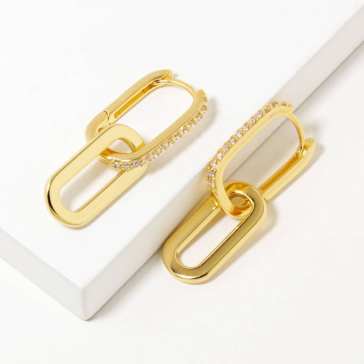 Dainty Cubic Zirconia Pave Link Drop Earrings