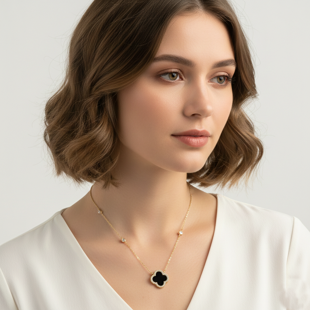 Micro Pave Set Cubic Zirconia 15mm Quatrefoil NECKLACE