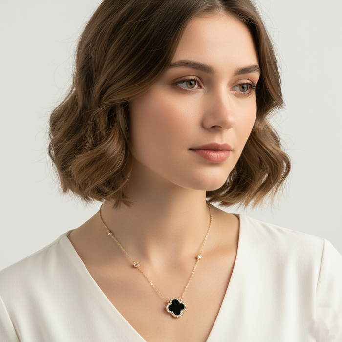 Micro Pave Set Cubic Zirconia 15mm Quatrefoil NECKLACE