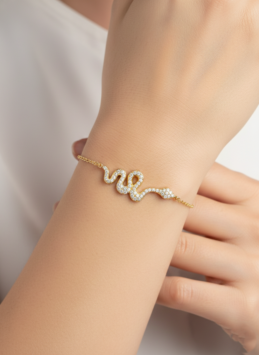 Minimalist Pavé Snake Charm Bracelet