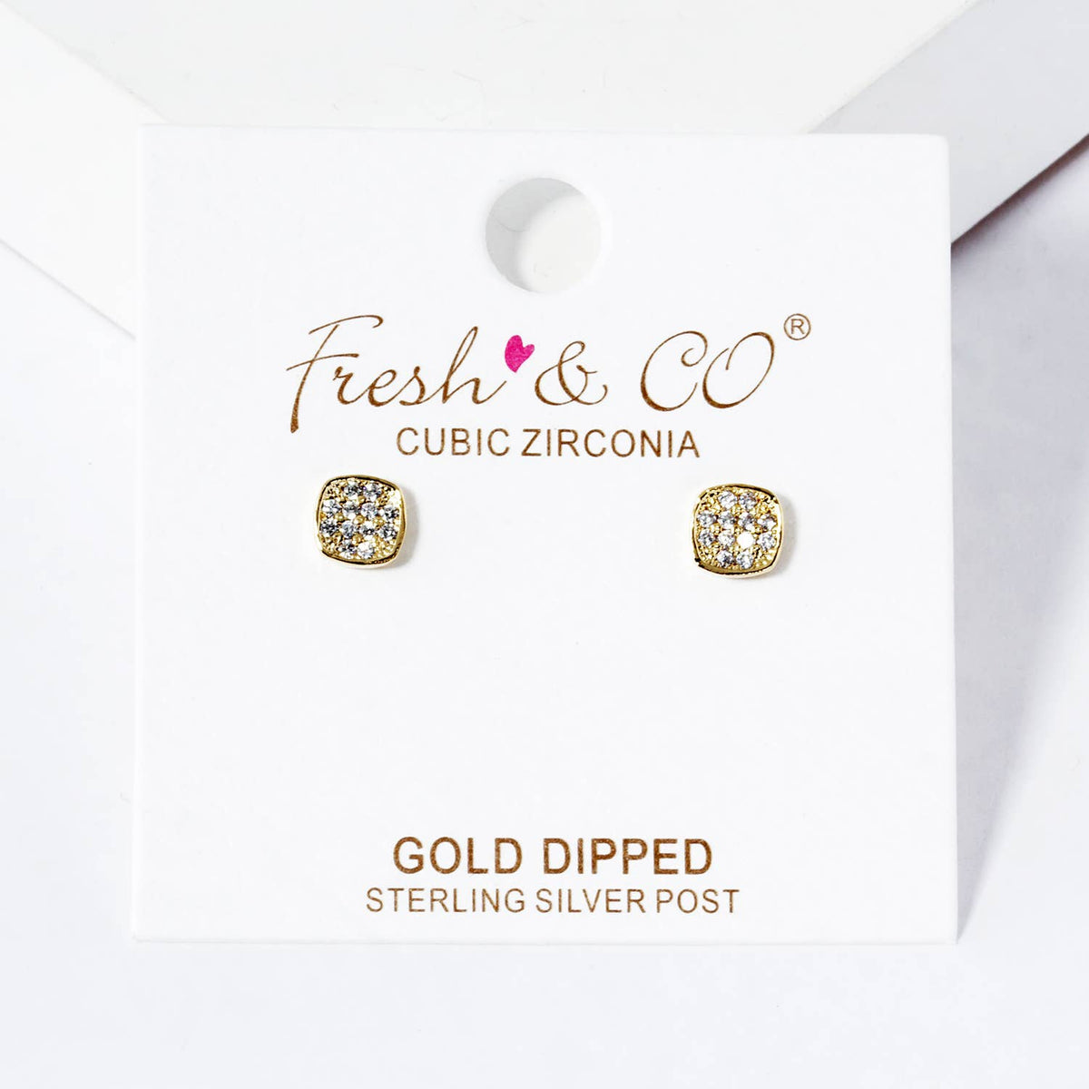 18K Gold Dipped CZ Pave 4mm Square Post Stud Earrings