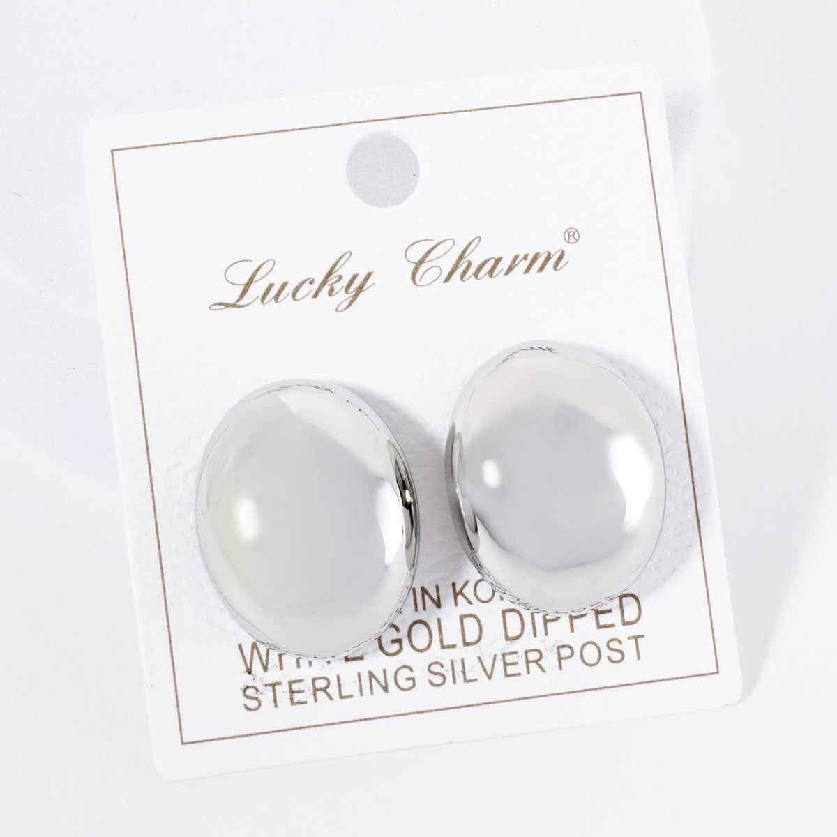 18K Gold Dipped 1 inch Oval Button Stud Earrings