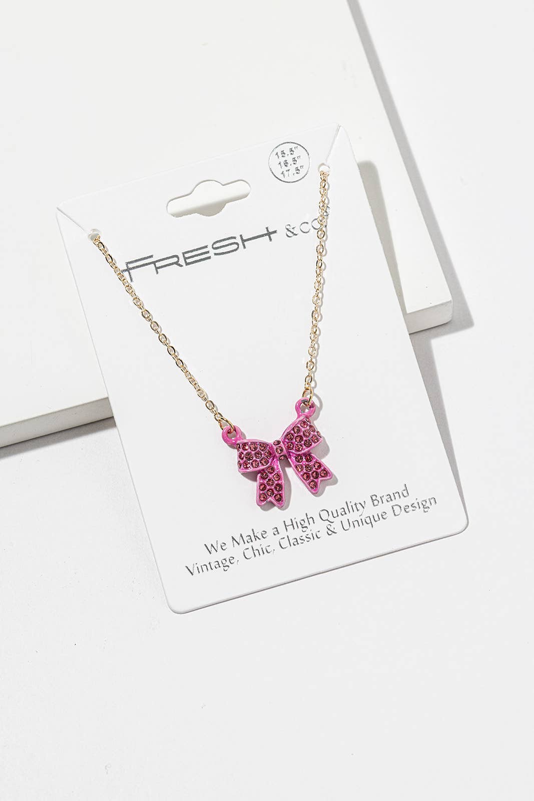 Enamel Crystal Bow Pendant Necklace – Pavé Bow on Chain