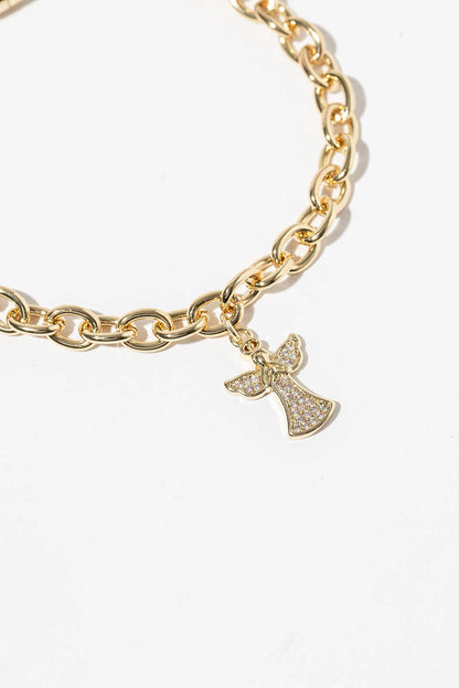 Pave Angel Charm Link Bracelet with Magnetic Clasp