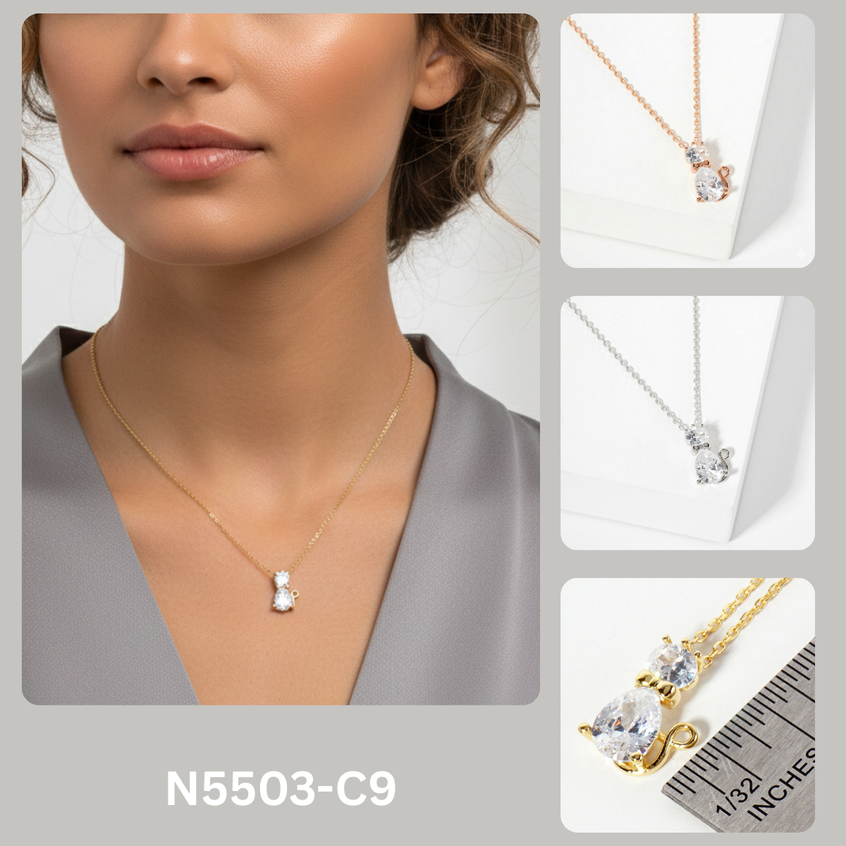 Cubic Zirconia Cat Pendant Necklace