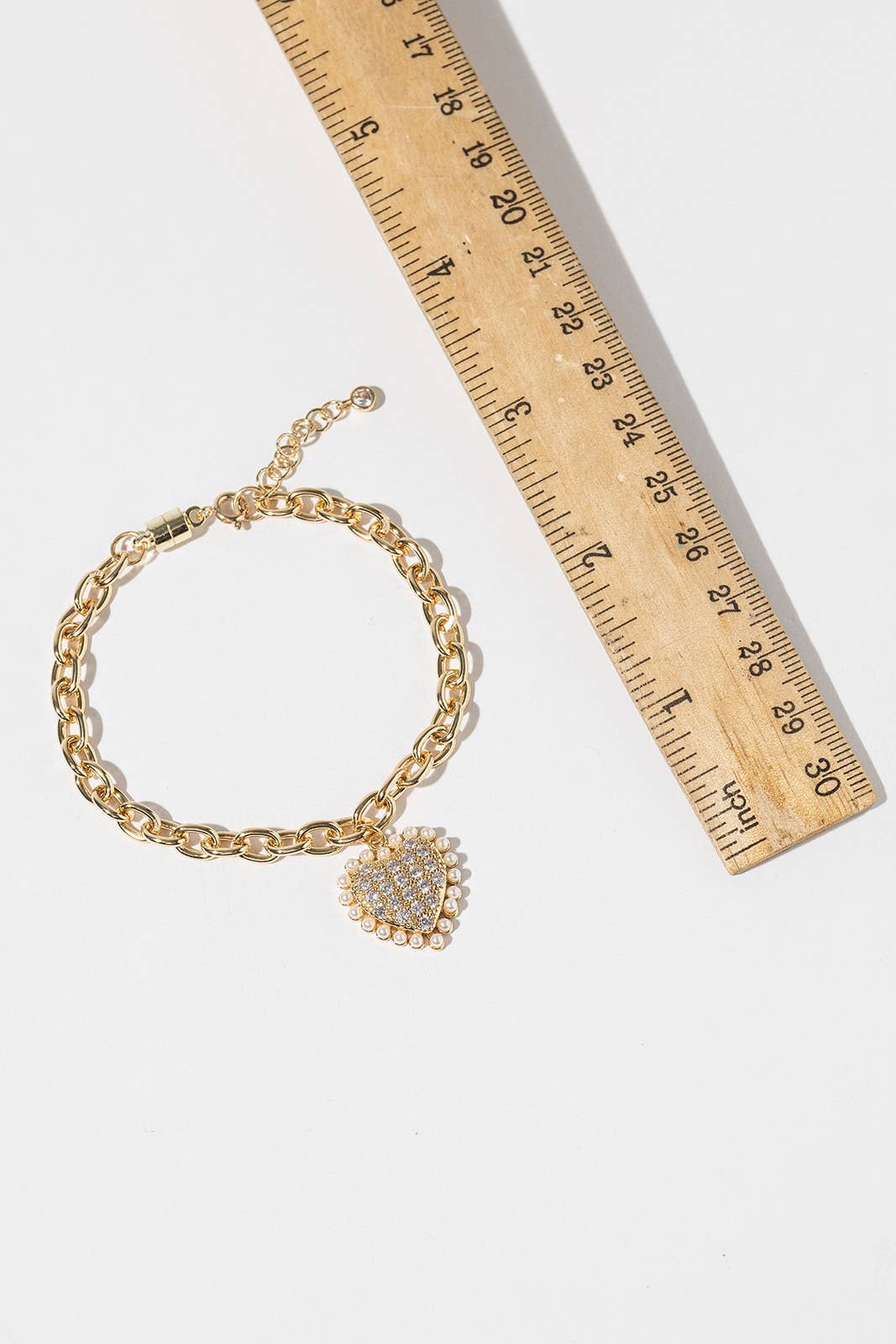 Pearl Heart Charm Bracelet with Magnetic Clasp