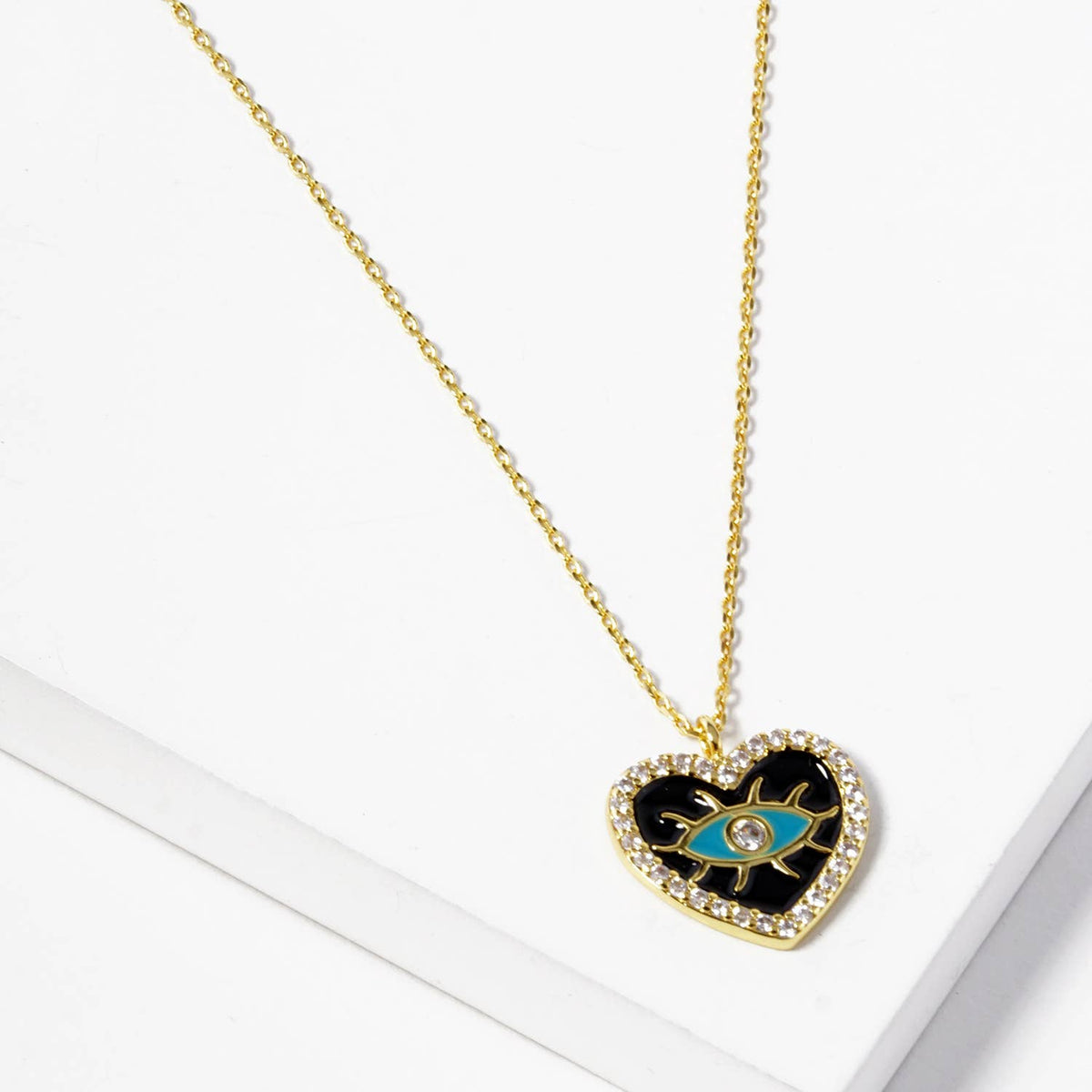Heart Evil Eye Enamel Pendant Necklace