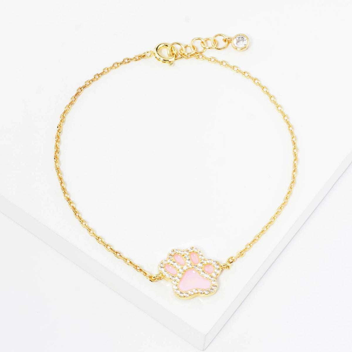 Colorful Paw Print Gold-Dipped Bracelet with Cubic Zirconia