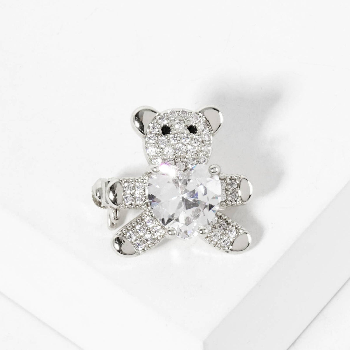 Holding-a-CZ-Heart Teddy-Bear Brass Brooch