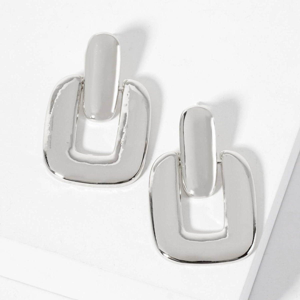 Rectangle Doorknocker Design Dangle Post Earrings
