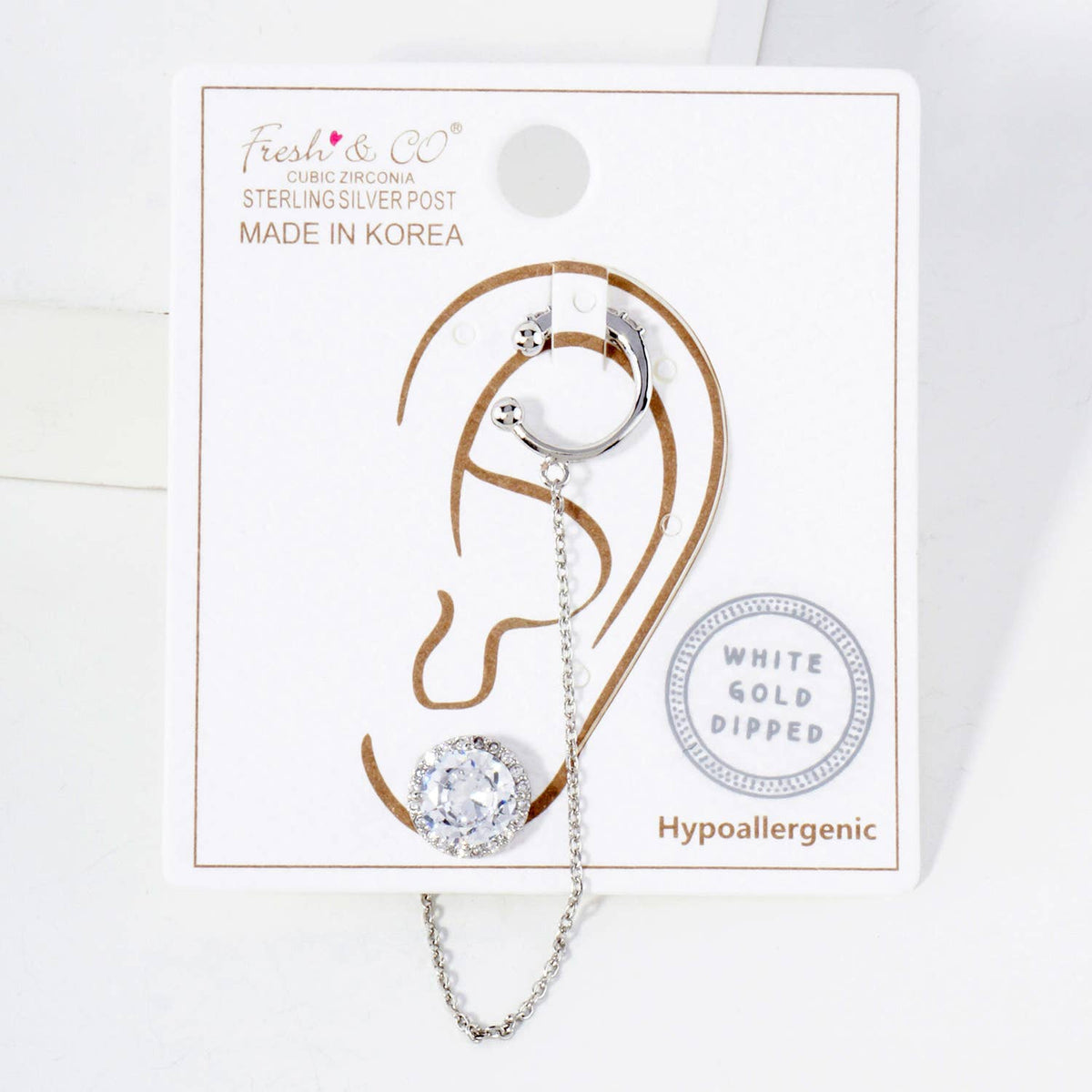 4-Prong 7mm Ear Cuff Drape Chain Earring Set