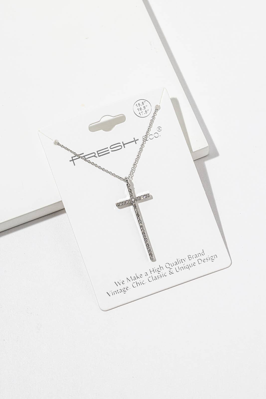 Long Crystal Cross Pendant Necklace – Full-Pavé Cross