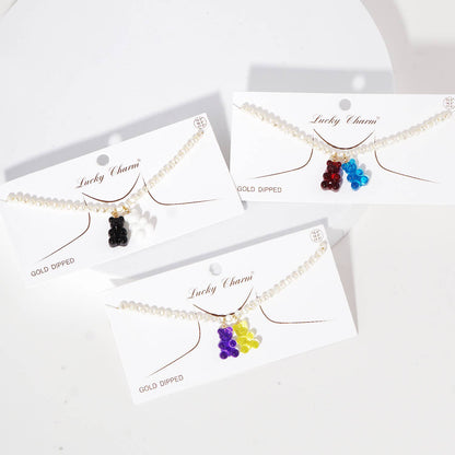 Multicolor Beaded Gummy Bear Pearl Necklace