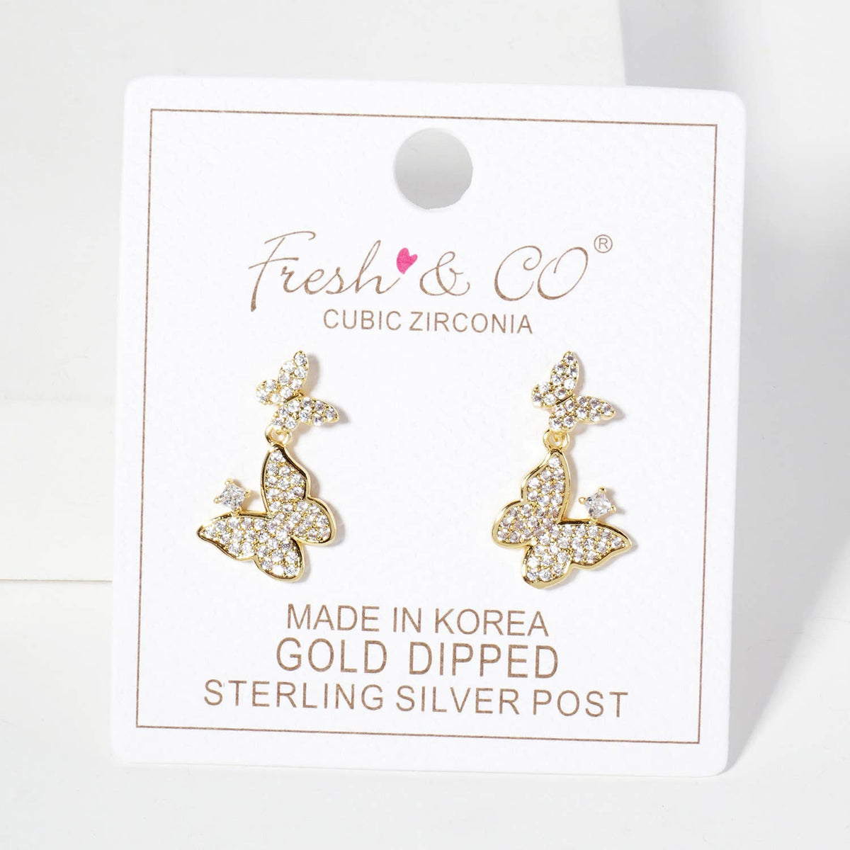 Pave-Set Double Butterfly Drop 18K-Gold-Dipped Post Earrings