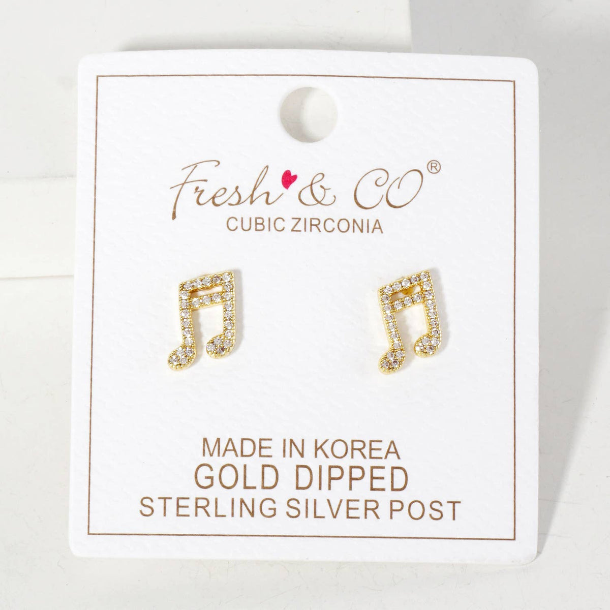 Pave-Set 11mm Musical-Note Brass Stud Earrings