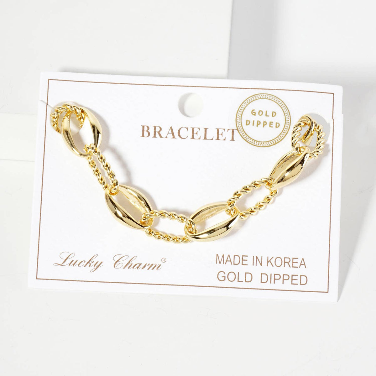 Polished Brass 15mm Twisted Chain and Oval Link Bracelet
