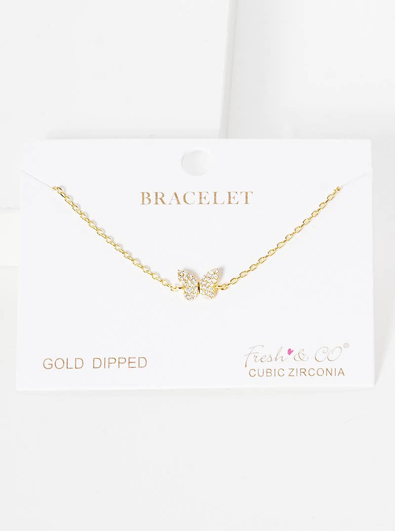 Pave Butterfly Charm Chain Bracelet