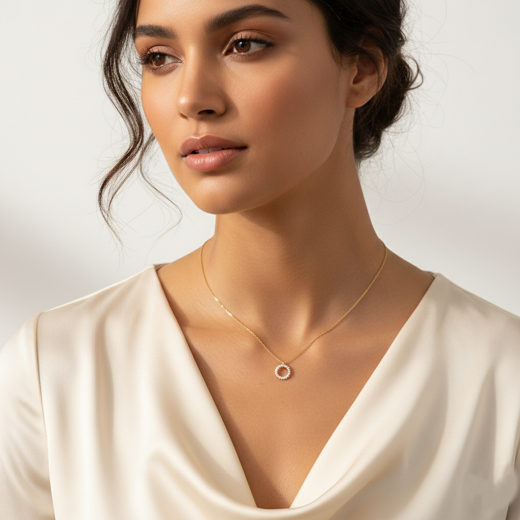 Minimalist Pave Circle Pendant Necklace