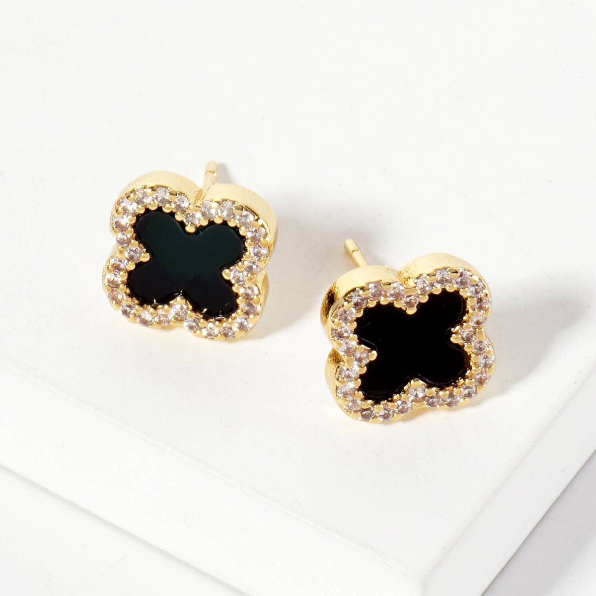 Pave-Set Cubic-Zirconia 11mm Quatrefoil Stud Earrings