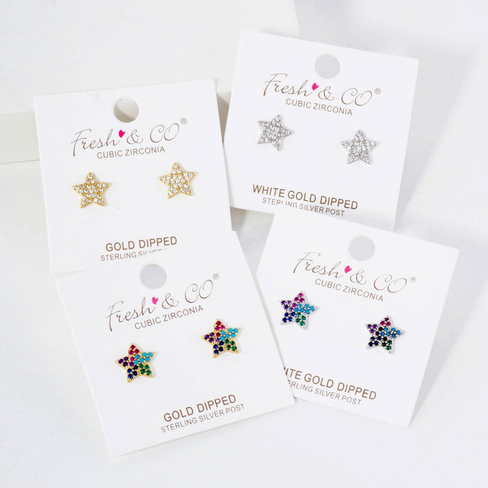 Pave-Set 10mm Star-Shaped 18K-Gold-Dipped Stud Earrings