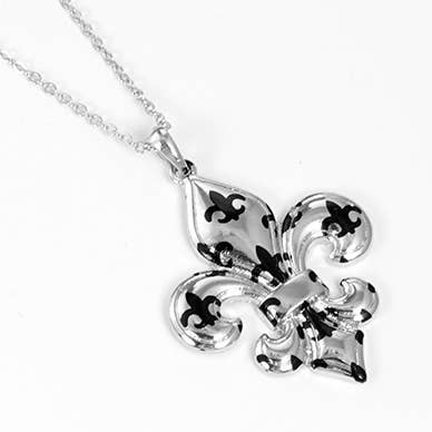 Gold Plated Black Spotted Fleur De Lis Necklace