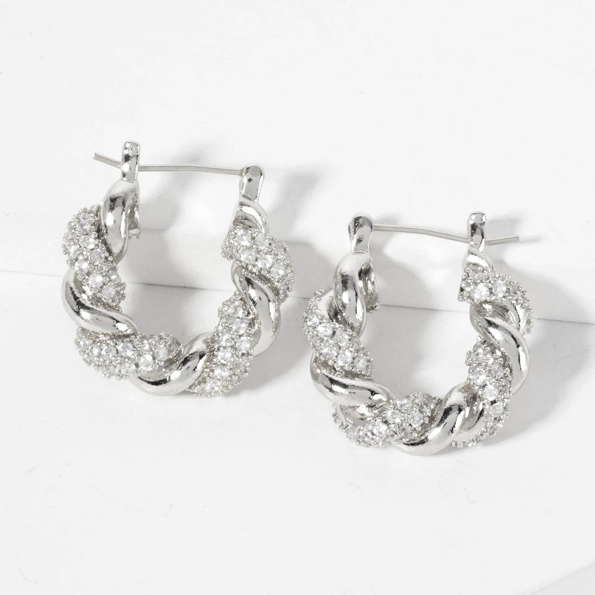 Rolled Design Single Row Embellishment 20mm Hoop Earrings