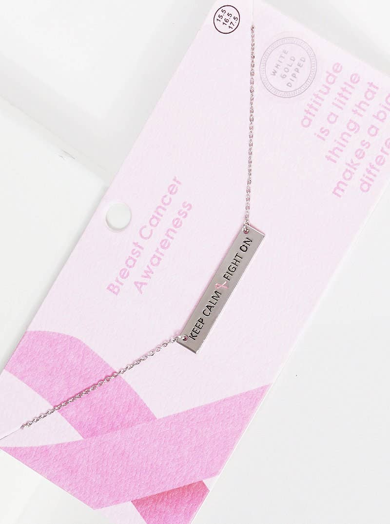 Breast Cancer Awareness "KEEP CALM & FIGHT ON" Necklace