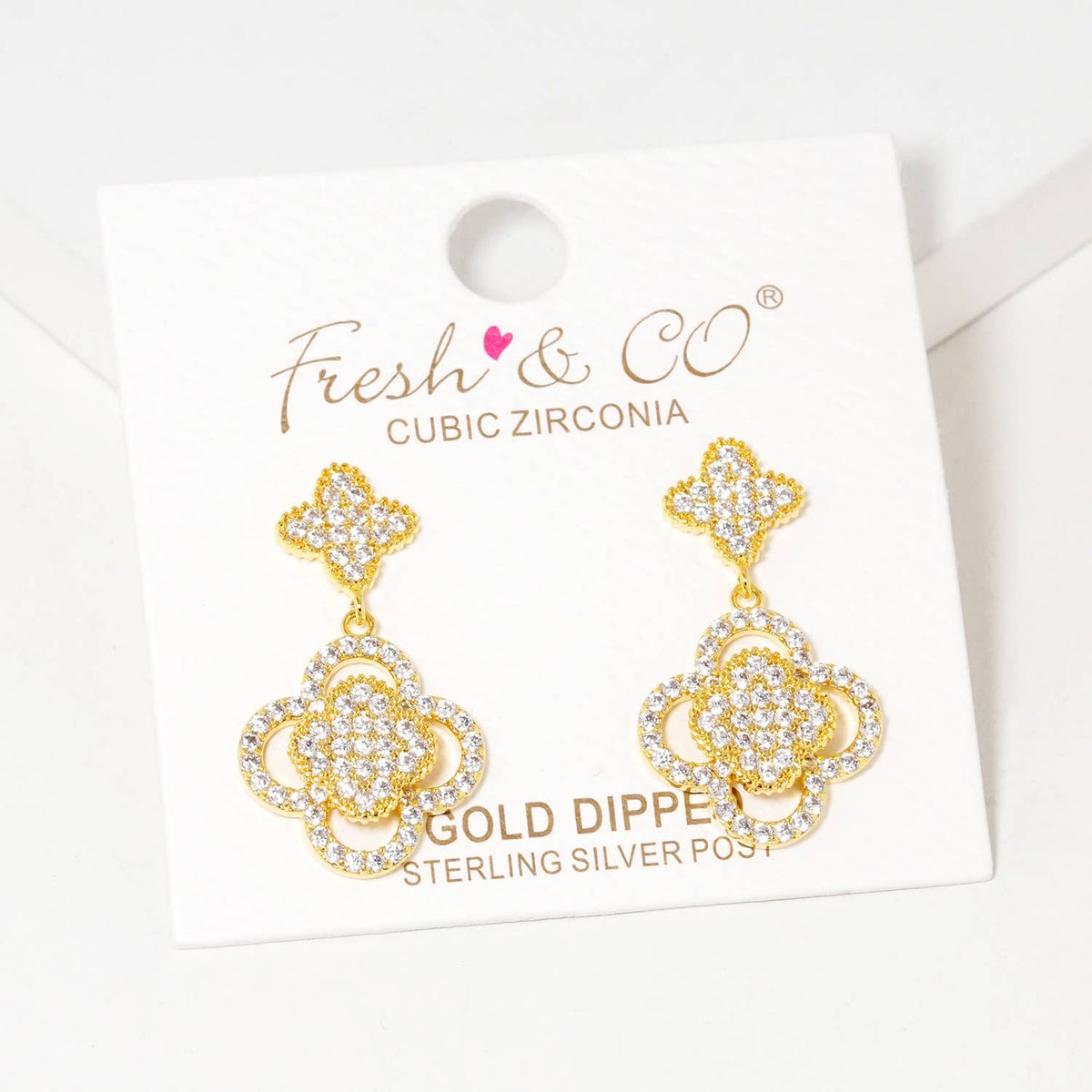 Dainty Cubic Zirconia Double Clover Drop Earrings