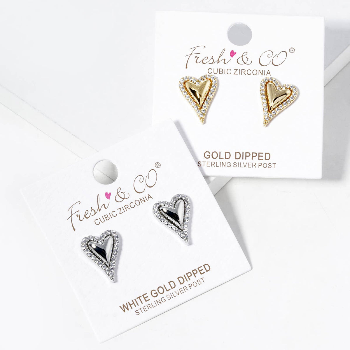 Dainty Pave Heart Stud Earrings