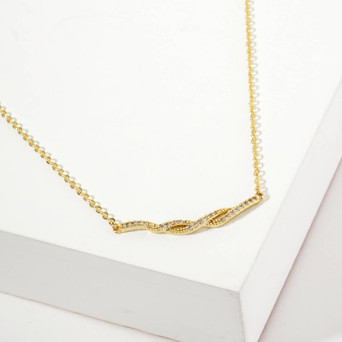 Curved Interwoven Pendant 18K-Gold-Dipped Brass Necklace