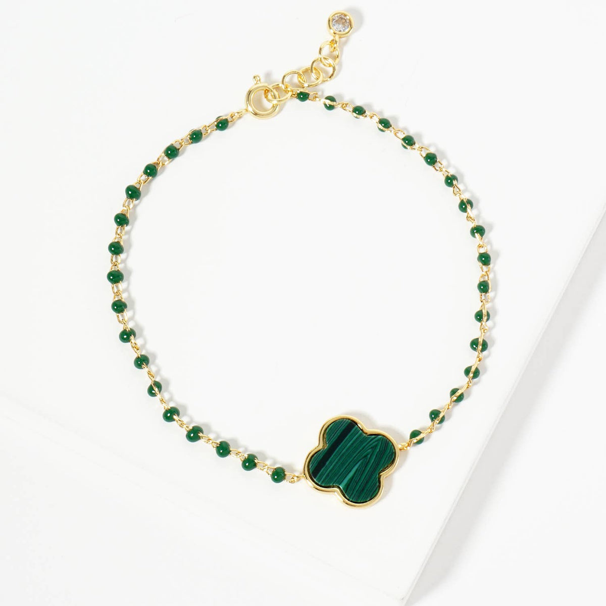Four-Leaf Clover Mother of Pearl & Beaded Rosary Bracelet