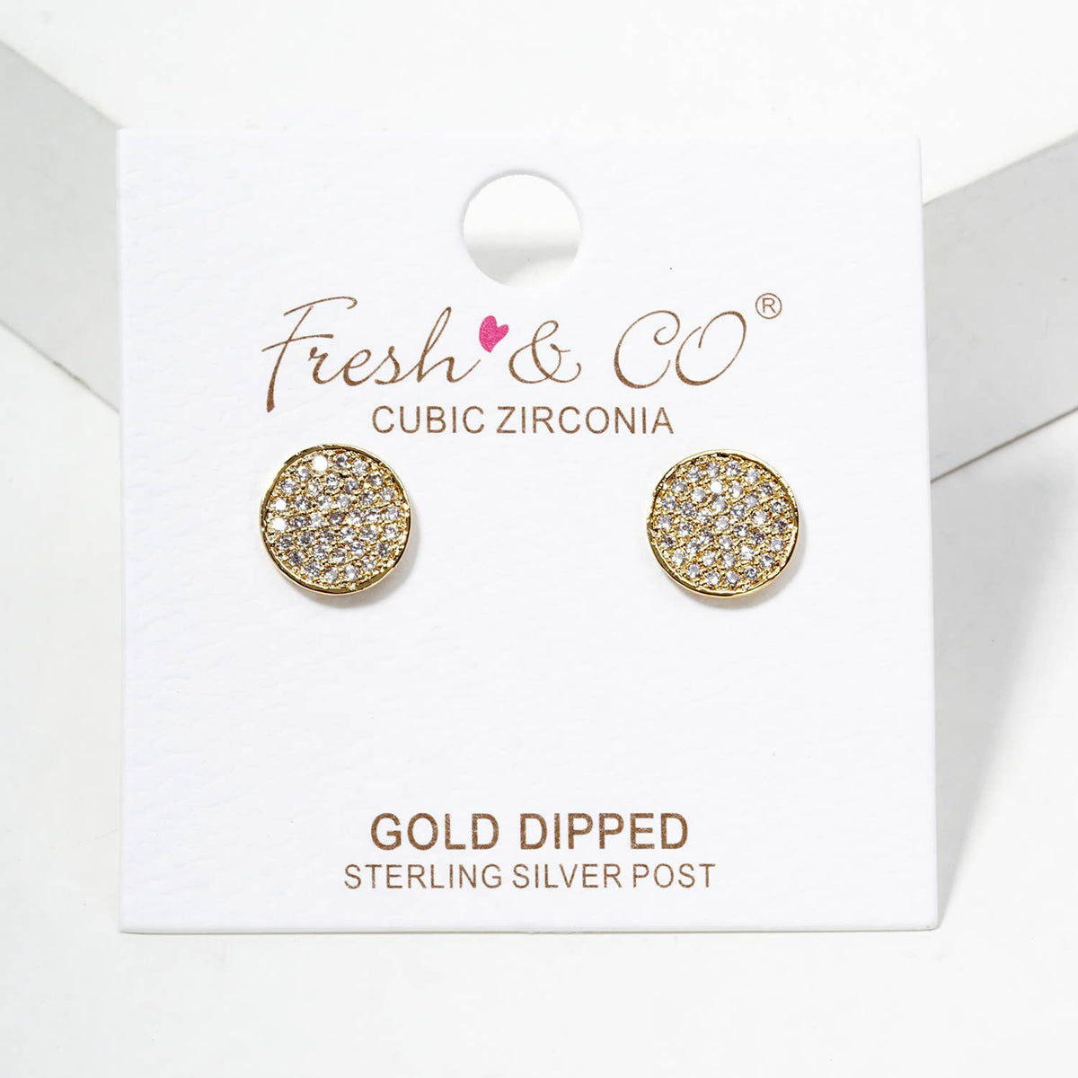 18K Gold Dipped CZ Pave 9mm Round Post Stud Earrings