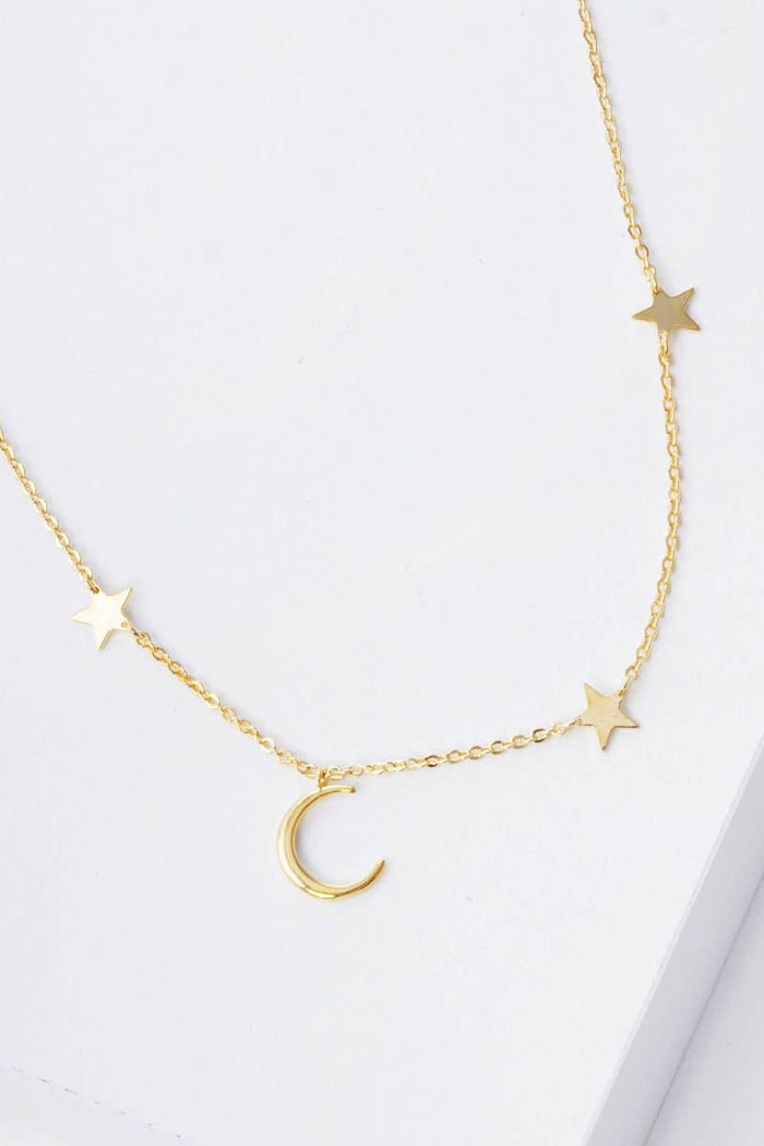 Gold Moon and Stars Hanging Necklace