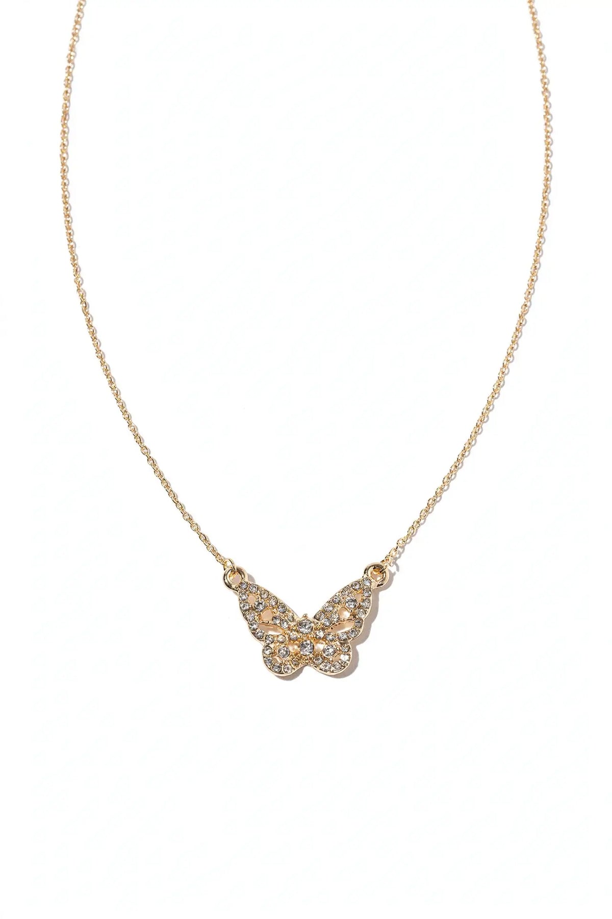 Crystal Butterfly Pendant Necklace – Pavé Filigree Butterfly