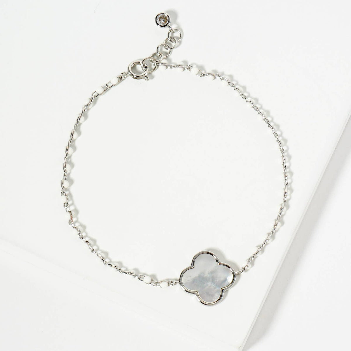 Four-Leaf Clover Mother of Pearl & Beaded Rosary Bracelet