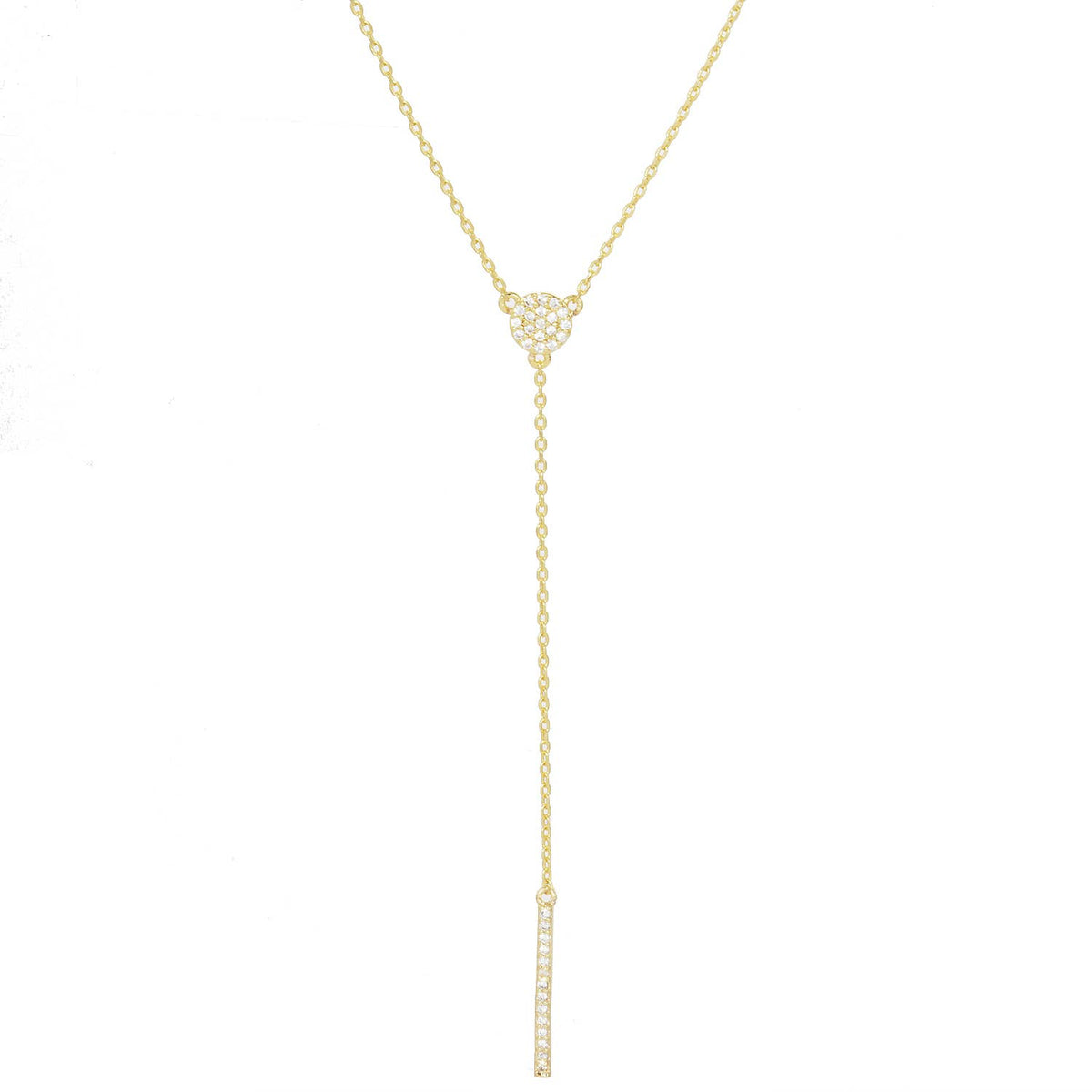 Cubic Zirconia Pave Disc and Bar Lariat Drop Necklace