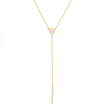 Cubic Zirconia Pave Disc and Bar Lariat Drop Necklace